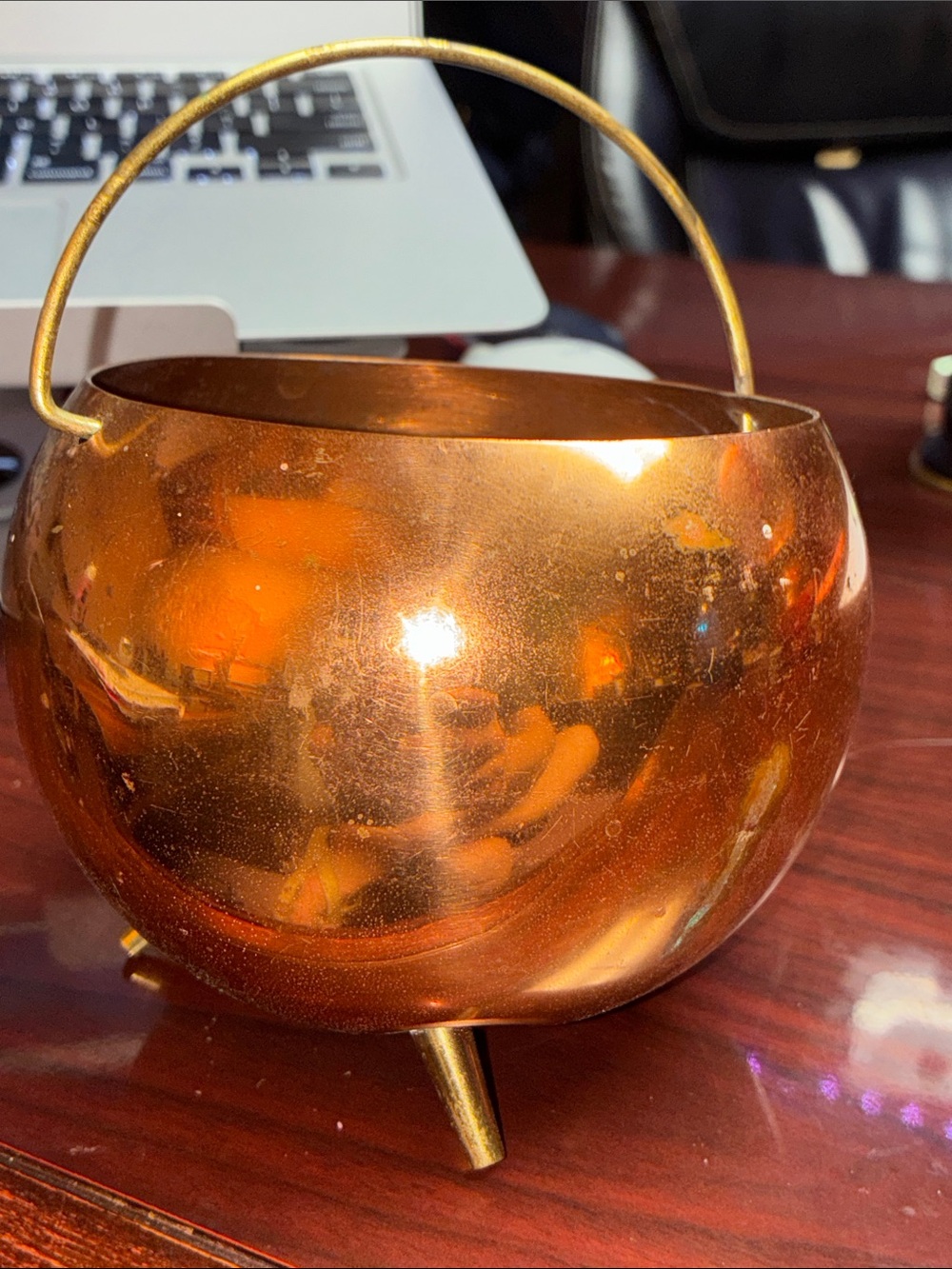 Metallic Copper Decorative Planter with Handle - Unknown Brand